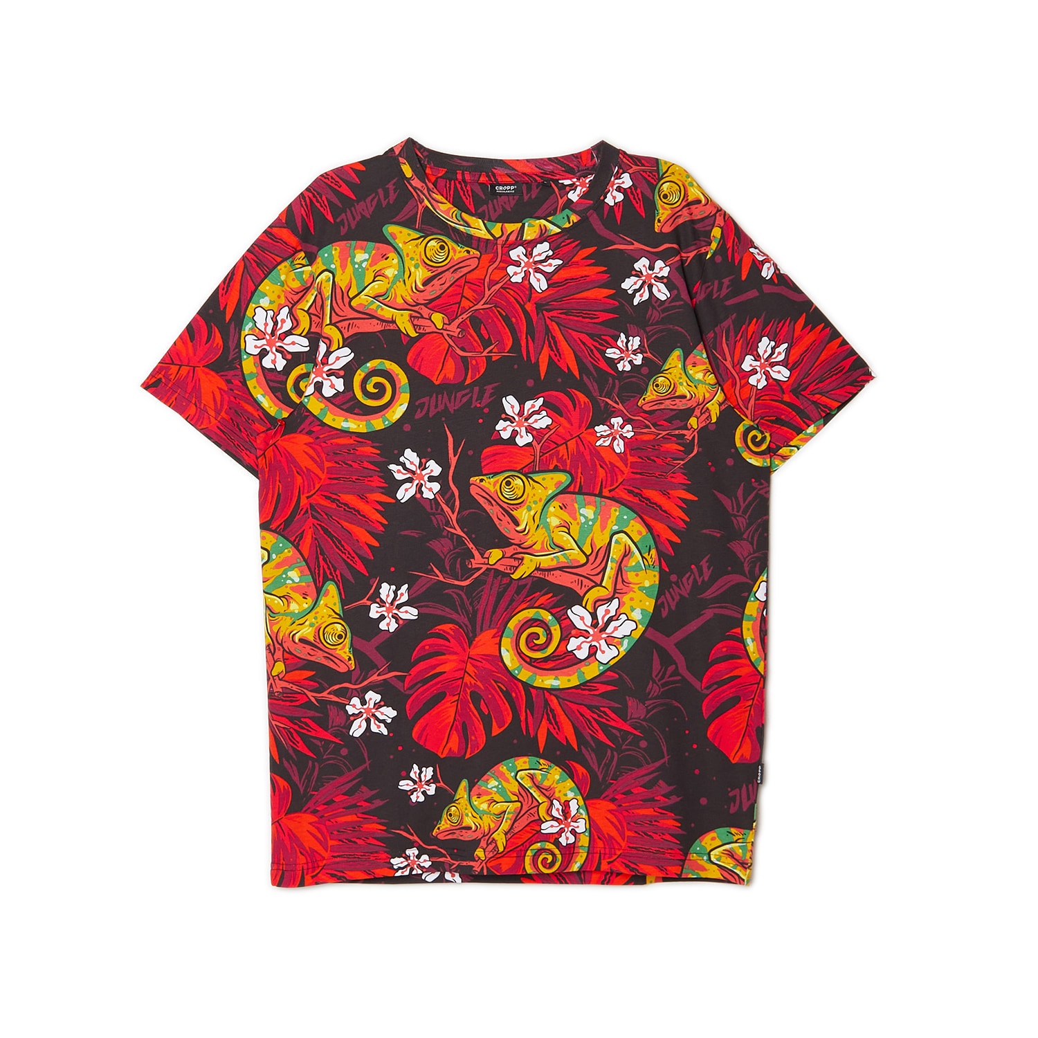 Cropp - T-shirt z egzotycznym motywem - Bordowy