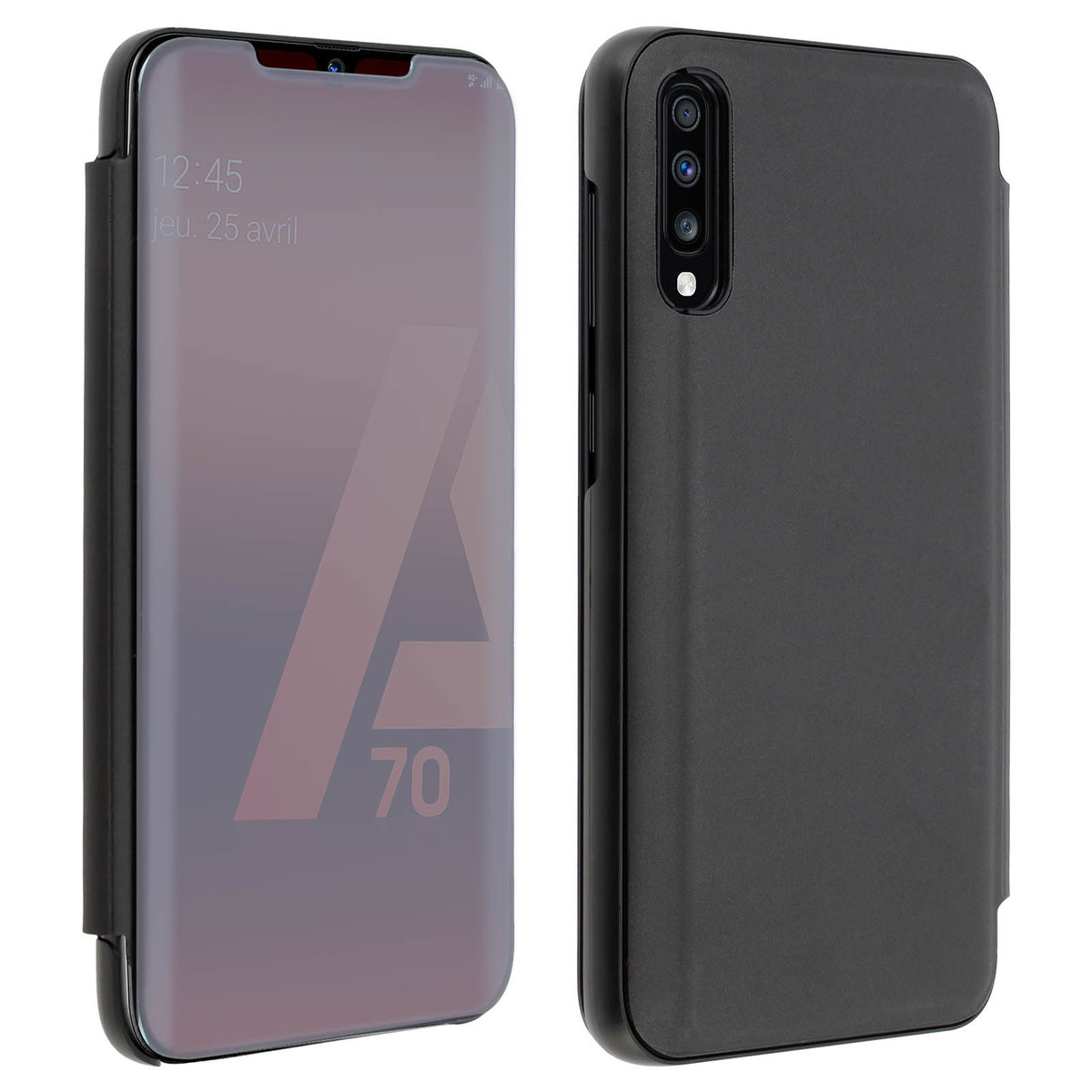 Etui z klapką, lustrzane etui do Samsunga Galaxy A70, stojące etui – czarne