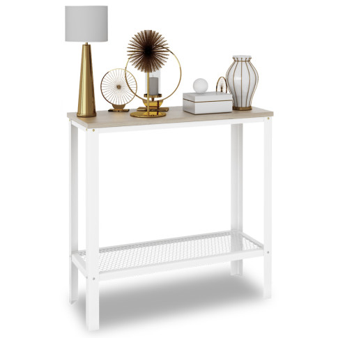 Loftowa konsola z metalowym stelażem biały + dąb sonoma P6-P97