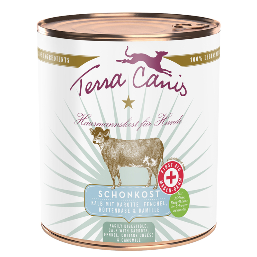 Terra Canis First Aid Schonkost, 6 x 800 g - Cielęcina z marchwią, fenkułem, twarogiem i rumiankiem