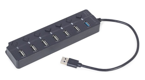 GEMBIRD HUB USB 7-portowy 1 x USB 3.1 + 6 x USB 2.0 z przełącznikami czarny