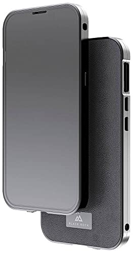 Black Rock - Etui 360 stopni Glass Case pasuje do Apple iPhone 14 I skórzane etui na telefon komórkowy, skórzany tył (przezroczyste z czarną ramką)
