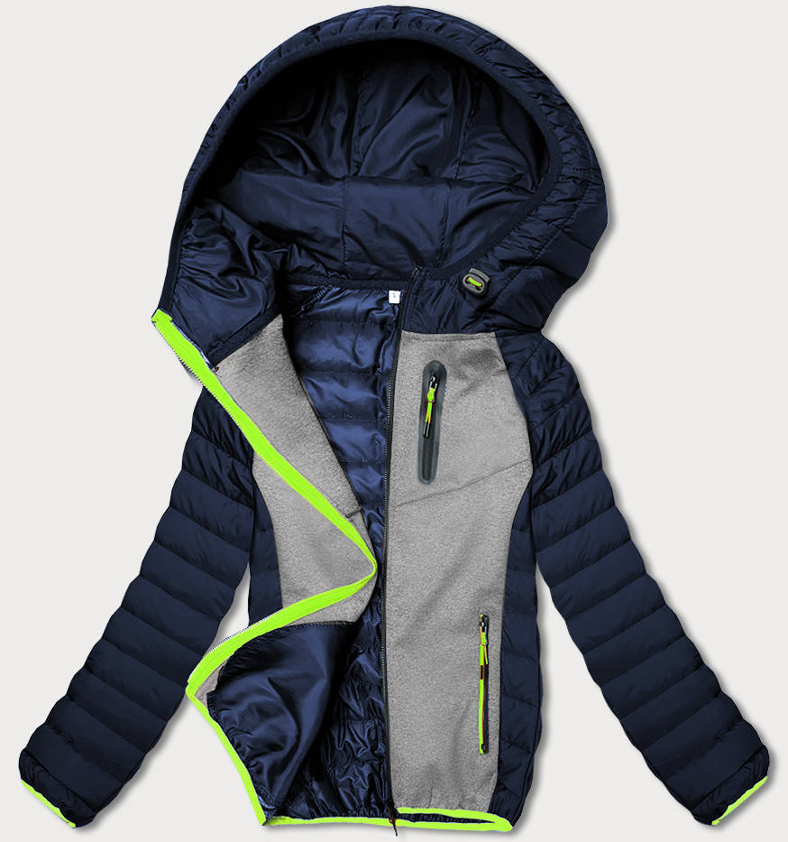 SPORTOWA KURTKA DAMSKA Z NEONOWYMI WSTAWKAMI GRANAT-SZARY (8M911-215) - J STYLE