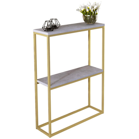 Nowoczesna konsola z półkami złoty + beton S4-B09