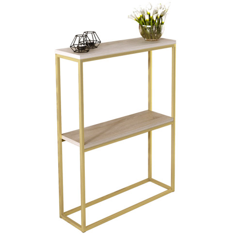 Konsola W Stylu Glamour Z Półkami Złoty + Dąb Sonoma G6-L66