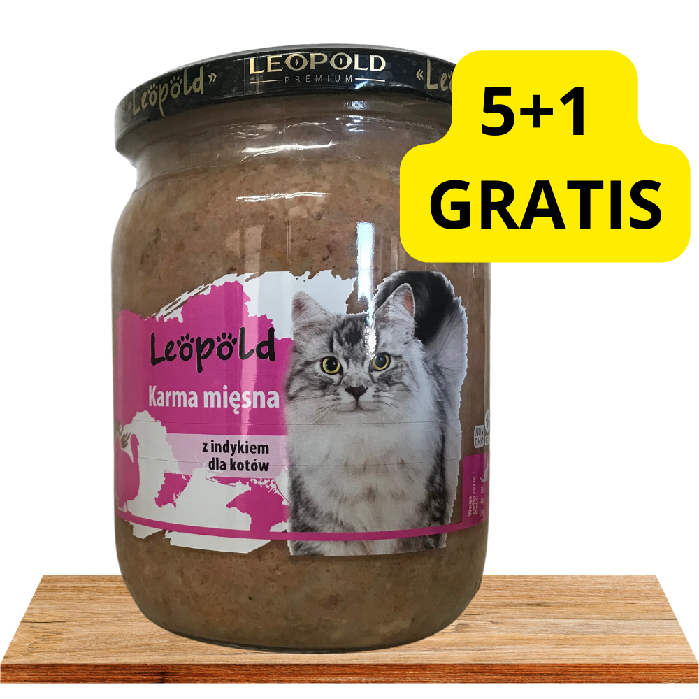 Leopold Karma mięsna z indykiem dla kotów 6x500g (Słoik)