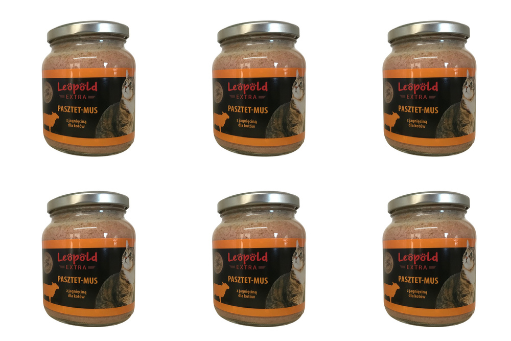 Leopold Pasztetowy mus z mięsem jagnięcym dla kotów 6x300g +10% Gratis (Słoik)