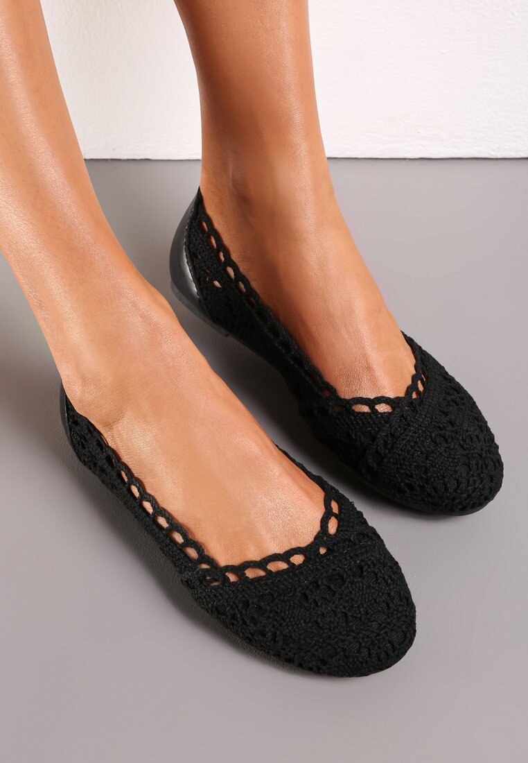 Czarne Balerinki Koronkowe Sham
