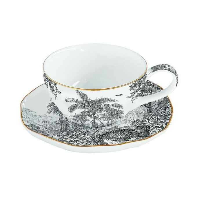 FILIŻANKA PORCELANOWA Z TALERZYKIEM Rain Forest - Tropikalny Las 250 ml (1589 RAIN) ze złoceniem