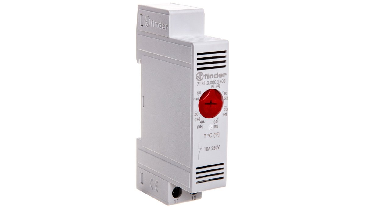Finder Termostat modułowy do szaf i obudów kontrola grzałki 1R (0-60 st. C) 7T-8