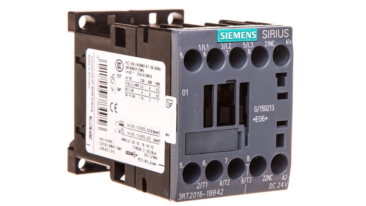 Siemens stycznik AC-3 4 KW 400 V 1 NC DC 24 V S00 śruba 3RT20161BB42