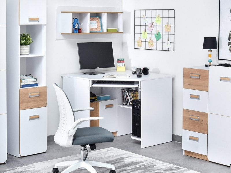 Stylowe Biurko Narożne Do Pokoju Nastolatka Codi C11 Dąb-Biały