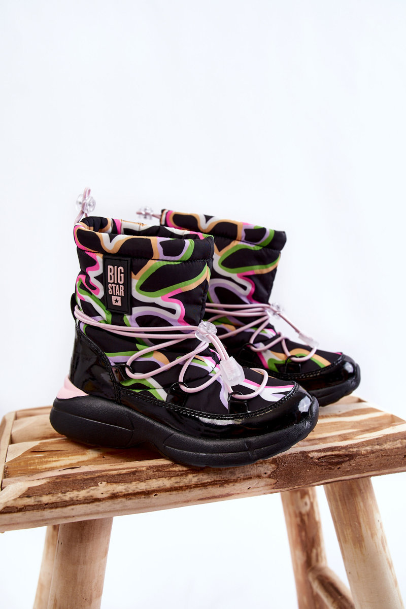 Dziecięce Botki Śniegowce W Print Big Star KK374099 Czarno-Różowe-33