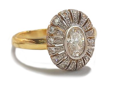 Złoty pierścionek 585 markiza z białymi cyrkoniami 3,16 g