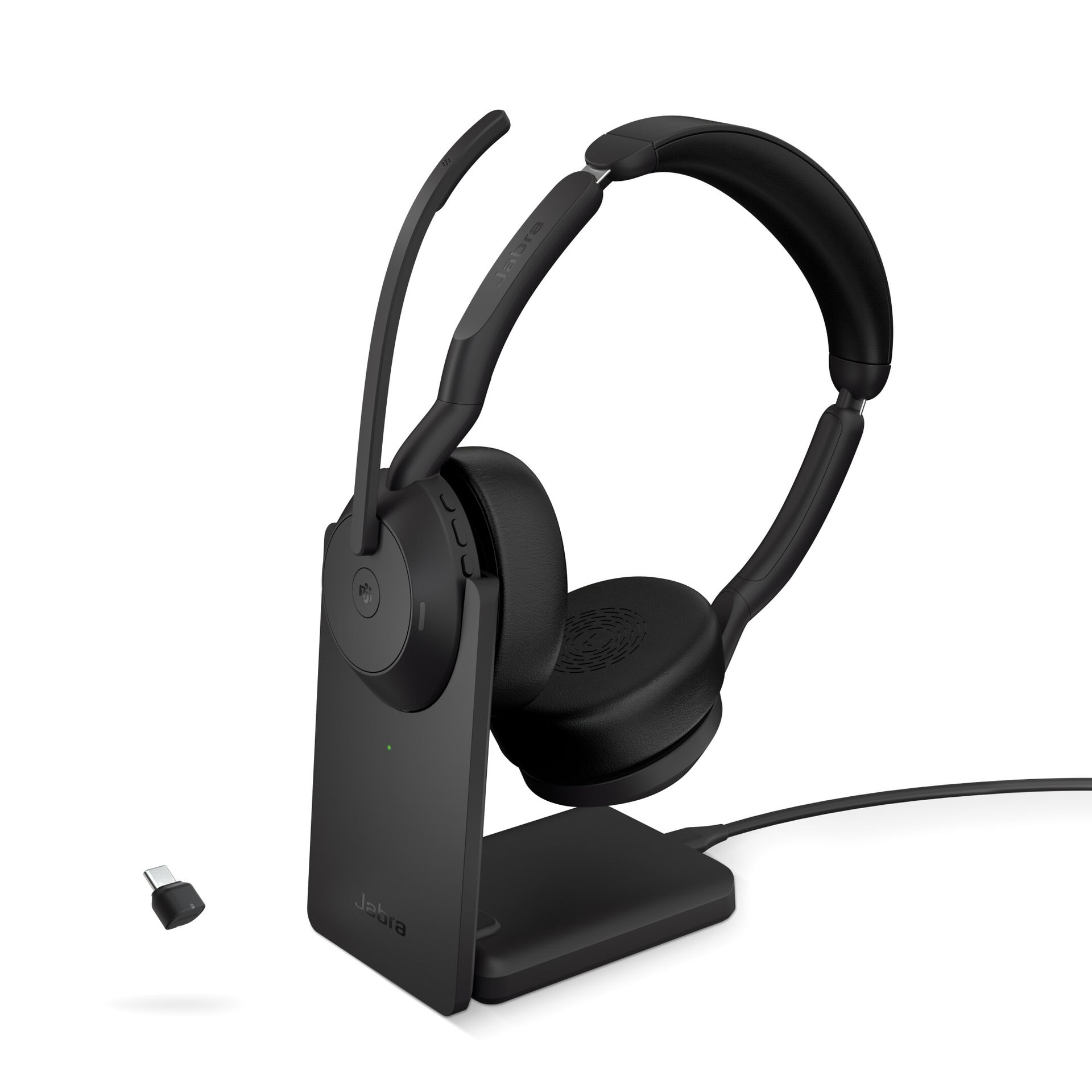 Jabra Evolve2 55 Link380c MS Stereo bezprzewodowy zestaw słuchawkowy stereo z USB-C - certyfikowany dla Microsoft Teams w zestawie ze stacją ładującą