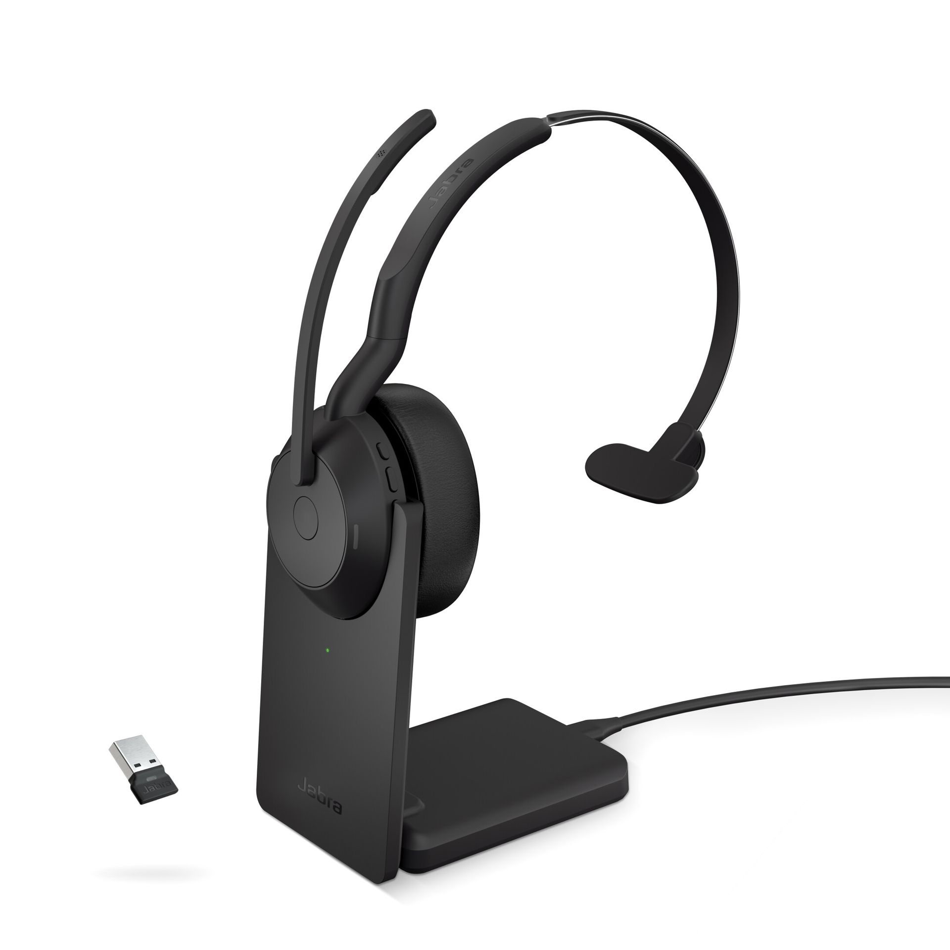 Jabra Evolve2 55 Link380a MS Mono bezprzewodowy monofoniczny zestaw słuchawkowy z USB-A z certyfikatem dla Microsoft Teams wraz ze stacją ładującą