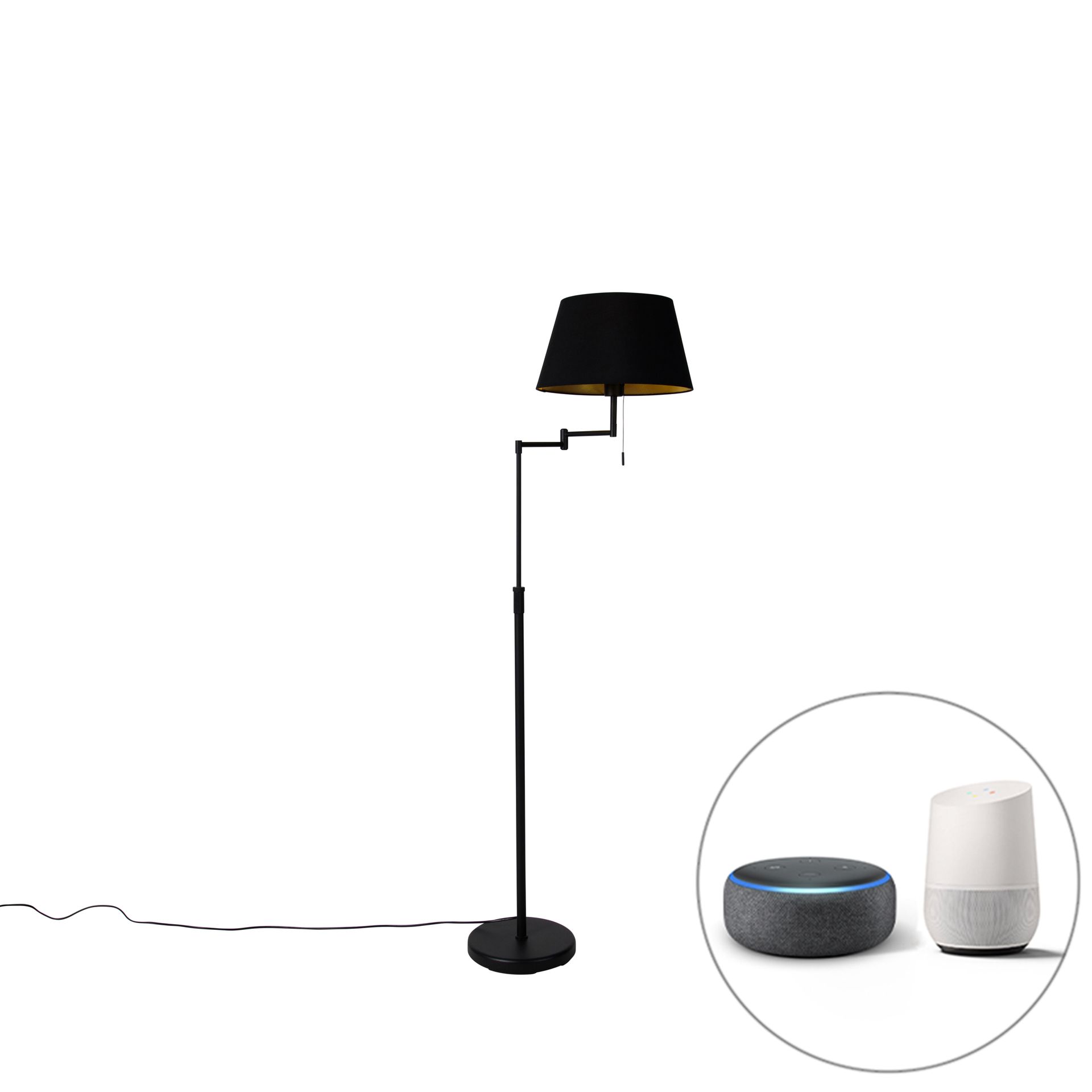 QAZQA Inteligentna lampa podłogowa czarna z czarnym kloszem z Wifi A60 - Ladas Deluxe