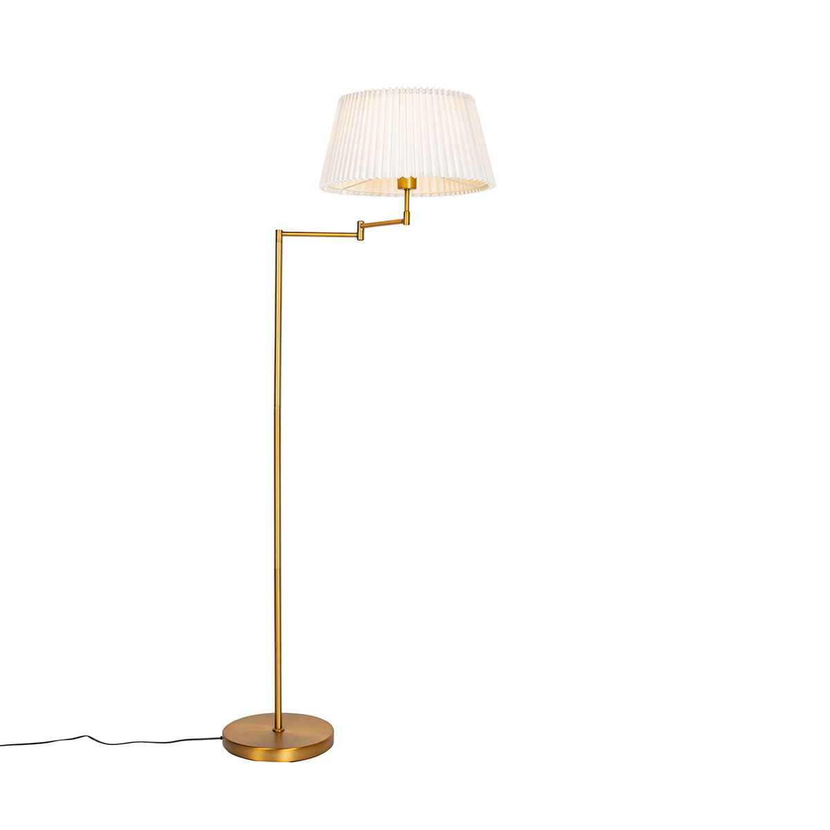 QAZQA Brązowa lampa podłogowa z białym plisowanym kloszem i regulowanym ramieniem - Ladas Deluxe
