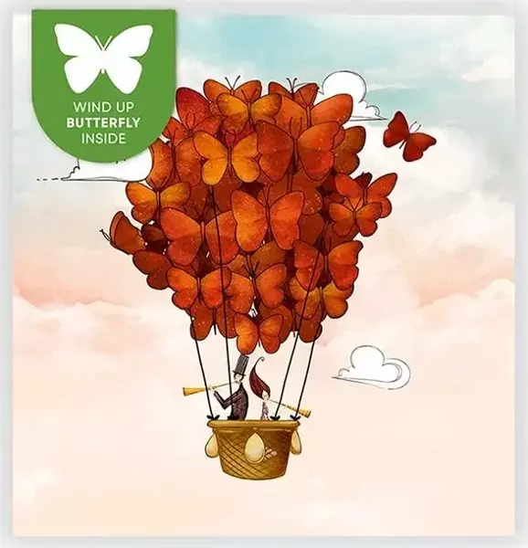 Karnet kwadrat z latającym motylkiem Ślub balon - Cozywood
