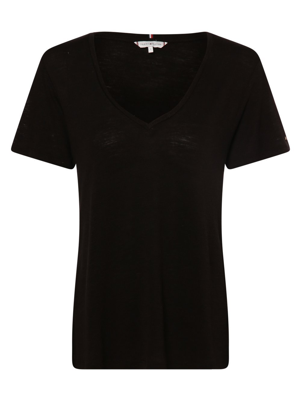 Tommy Hilfiger - T-shirt damski z dodatkiem lnu, czarny