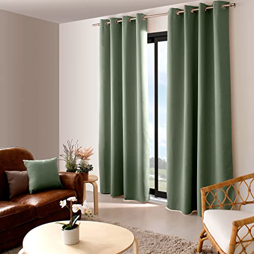 Enjoy Home - Podstawowa zasłona zaciemniająca - 8 srebrnych oczek - śr. 4cm - 100% poliester - tkanina z certyfikatem TEX - 140x240cm - Kolor gliny