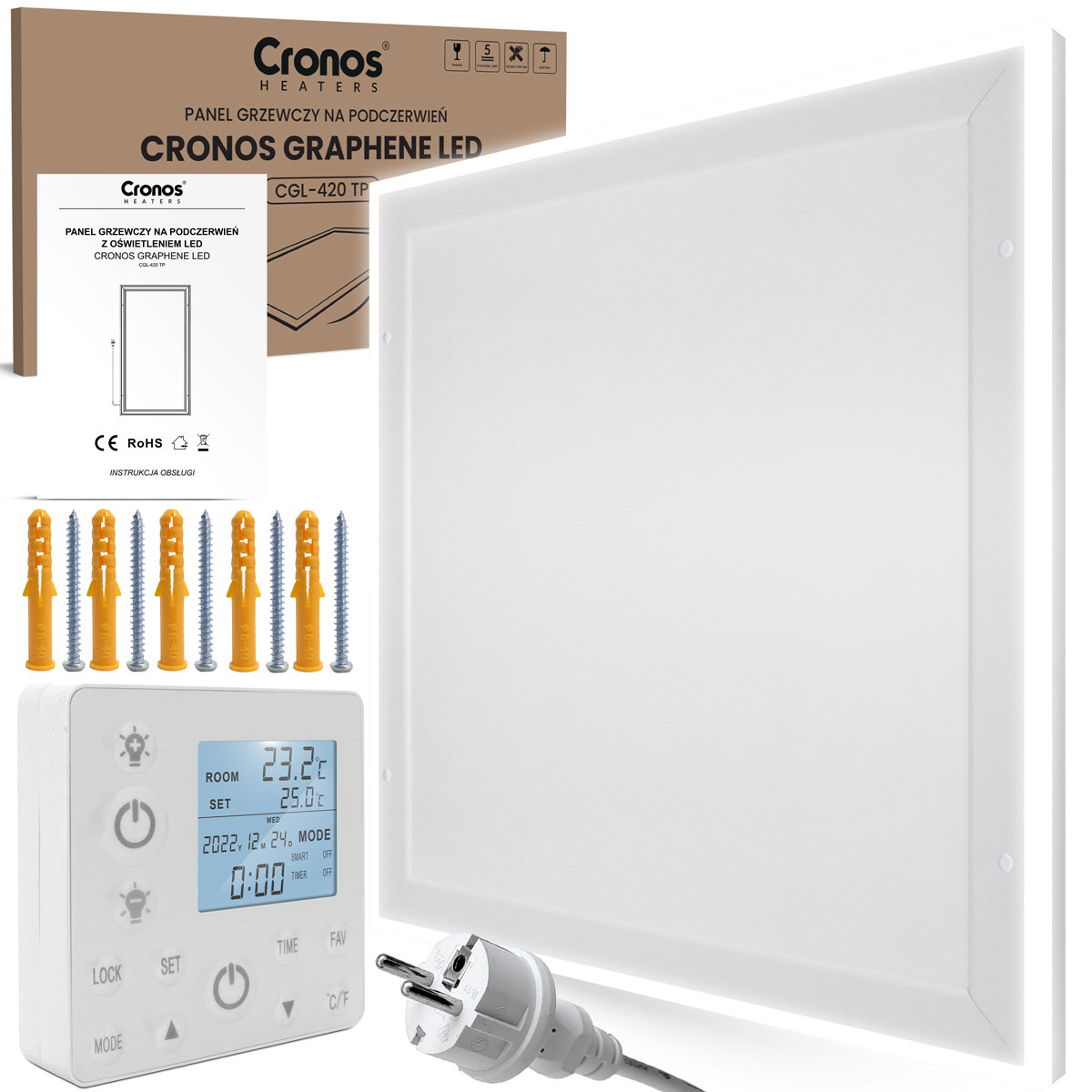 Promiennik podczerwieni Cronos GRAPHENE 420W z ramą LED i termostatem