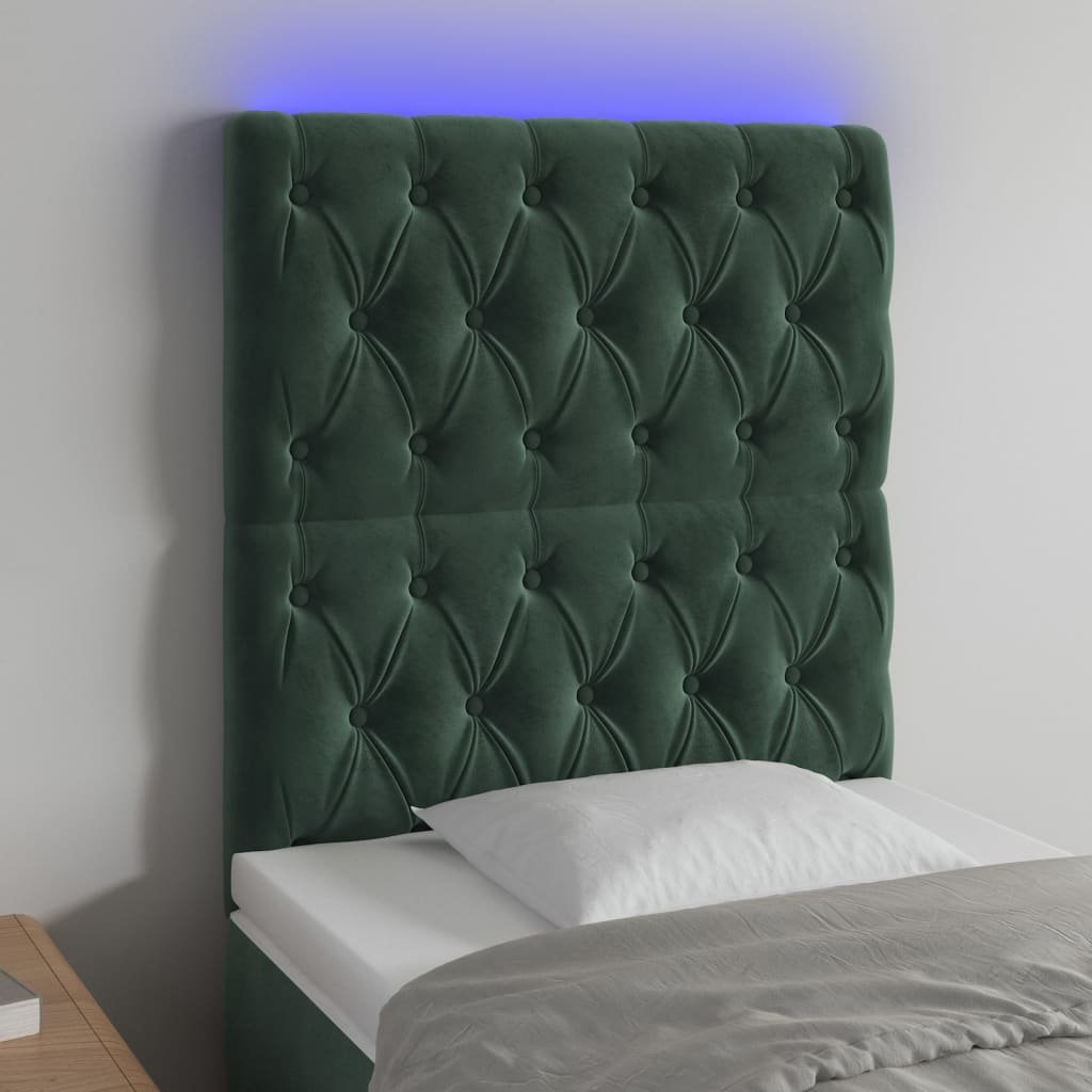 Lumarko Zagłówek do łóżka z LED, ciemnozielony, 80x7x118/128 cm