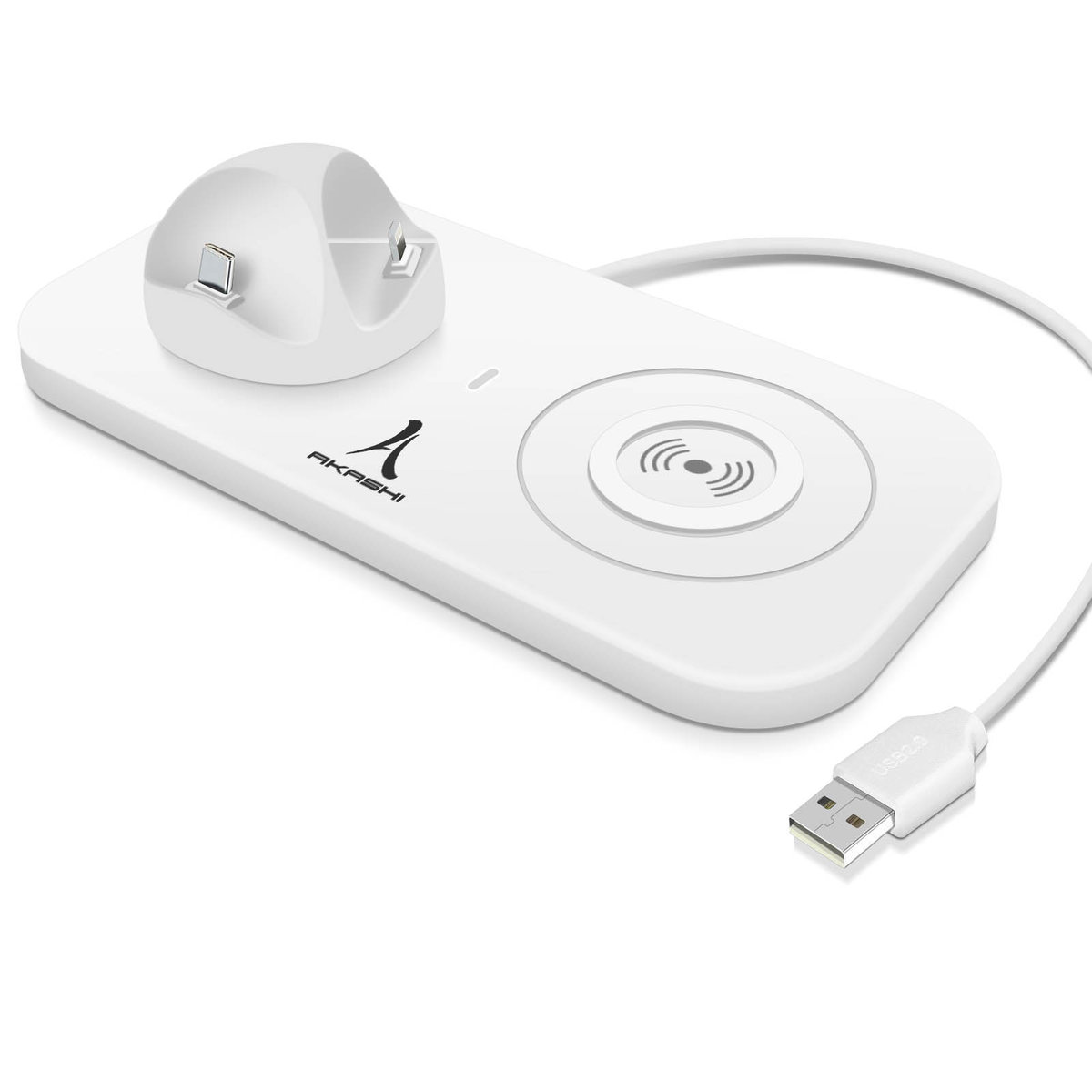 Uniwersalna stacja ładująca 4 w 1 USB-C/Lightning/Micro-USB/QI-Akashi, czarna