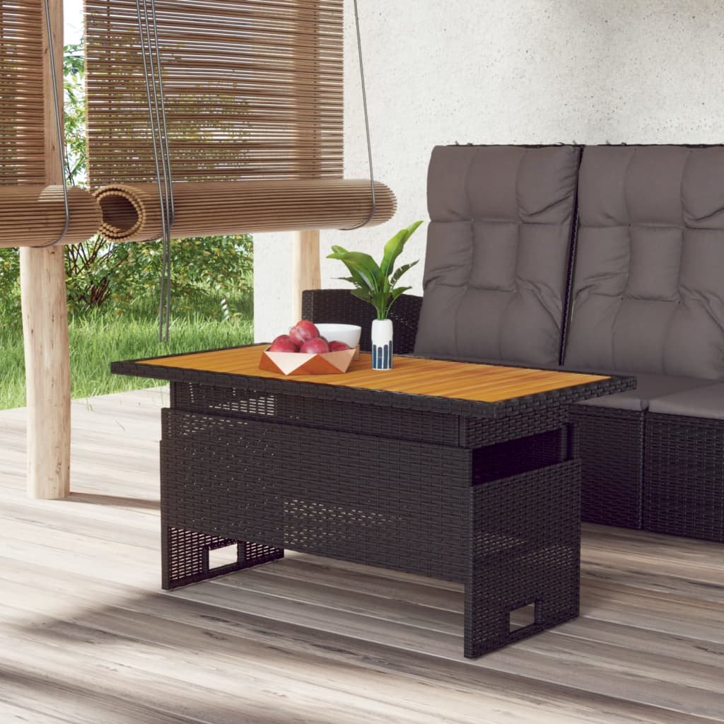 vidaXL Stół ogrodowy, czarny, 100x50x43/63 cm, akacja i polirattan