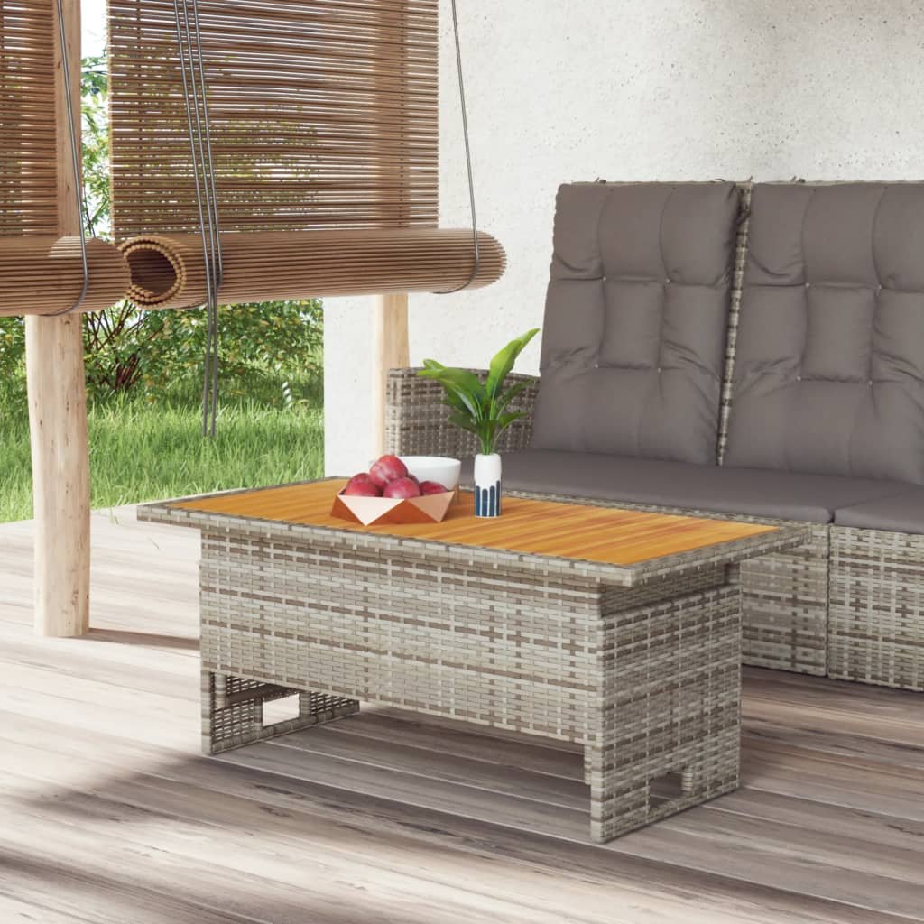 vidaXL Stół ogrodowy, szary, 100x50x43/63 cm, akacja i polirattan