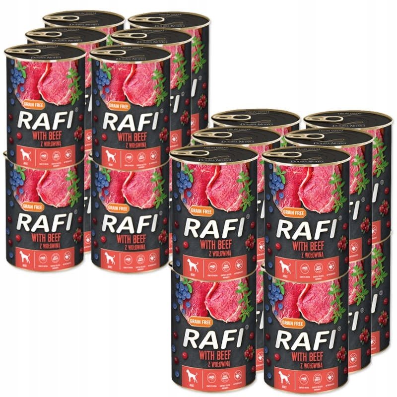 Rafi Adult, 24 x 400 g - Z wołowiną, jagodami i żurawiną