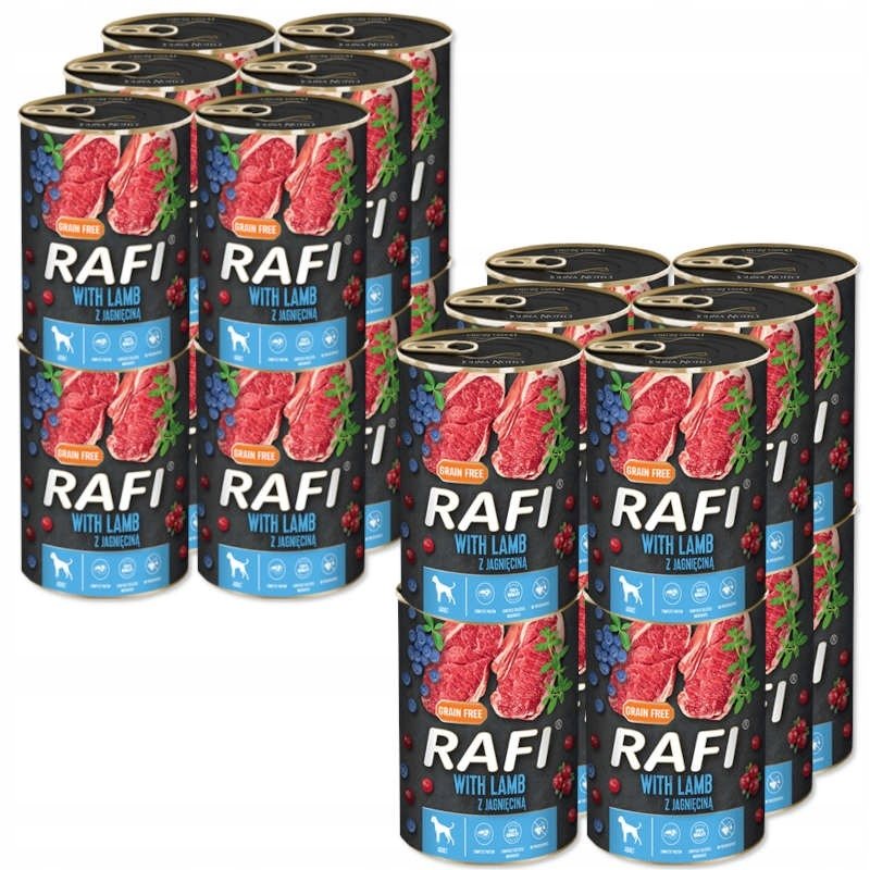 Rafi Adult, 24 x 400 g - Z jagnięciną, jagodami i żurawiną