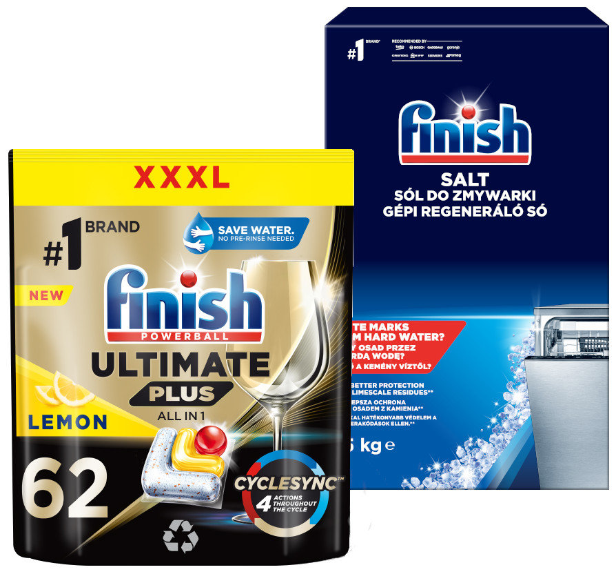 FINISH Ultimate Plus Kapsułki do zmywarki 62 lemon + sól 1,5kg