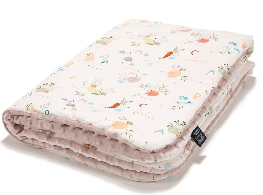 La Millou Ciepły koc bawełniany z minky L ( ABC Fruits - Smoke rose )