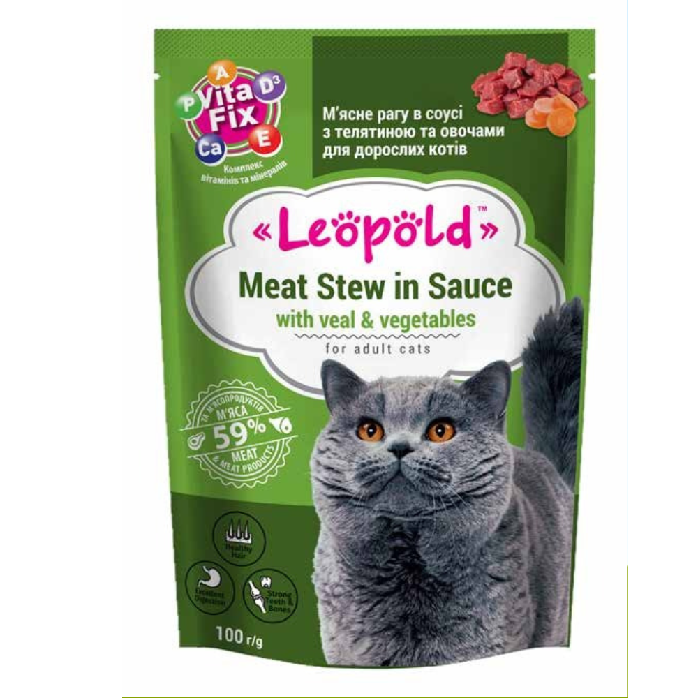 Leopold Gulasz z cielęciny w sosie z warzywami dla kotów 100g