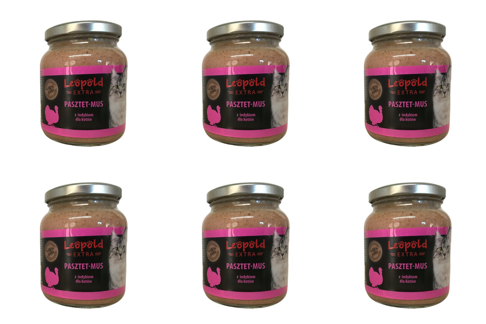 Leopold Pasztetowy mus z mięsem indyka dla kotów 6x300g +10% Gratis (Słoik)