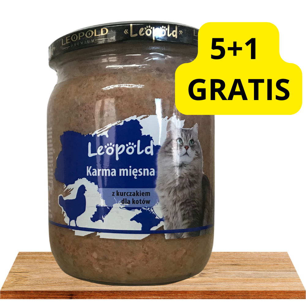Leopold Karma mięsna z kurczakiem dla kotów 6x500g (Słoik)