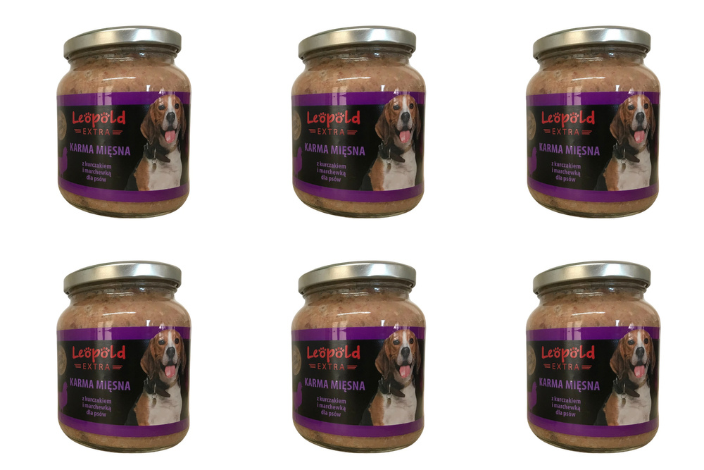 Leopold Karma mięsna z kurczakiem i marchewką dla psów 6x300g + 10% Gratis (Słoik)