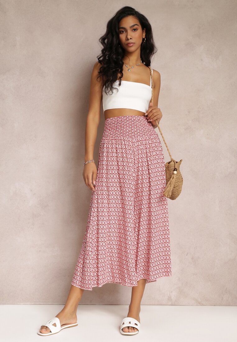 Różowe Szerokie Spodnie z Wiskozy z Marszczoną Gumką w Talii Mellody