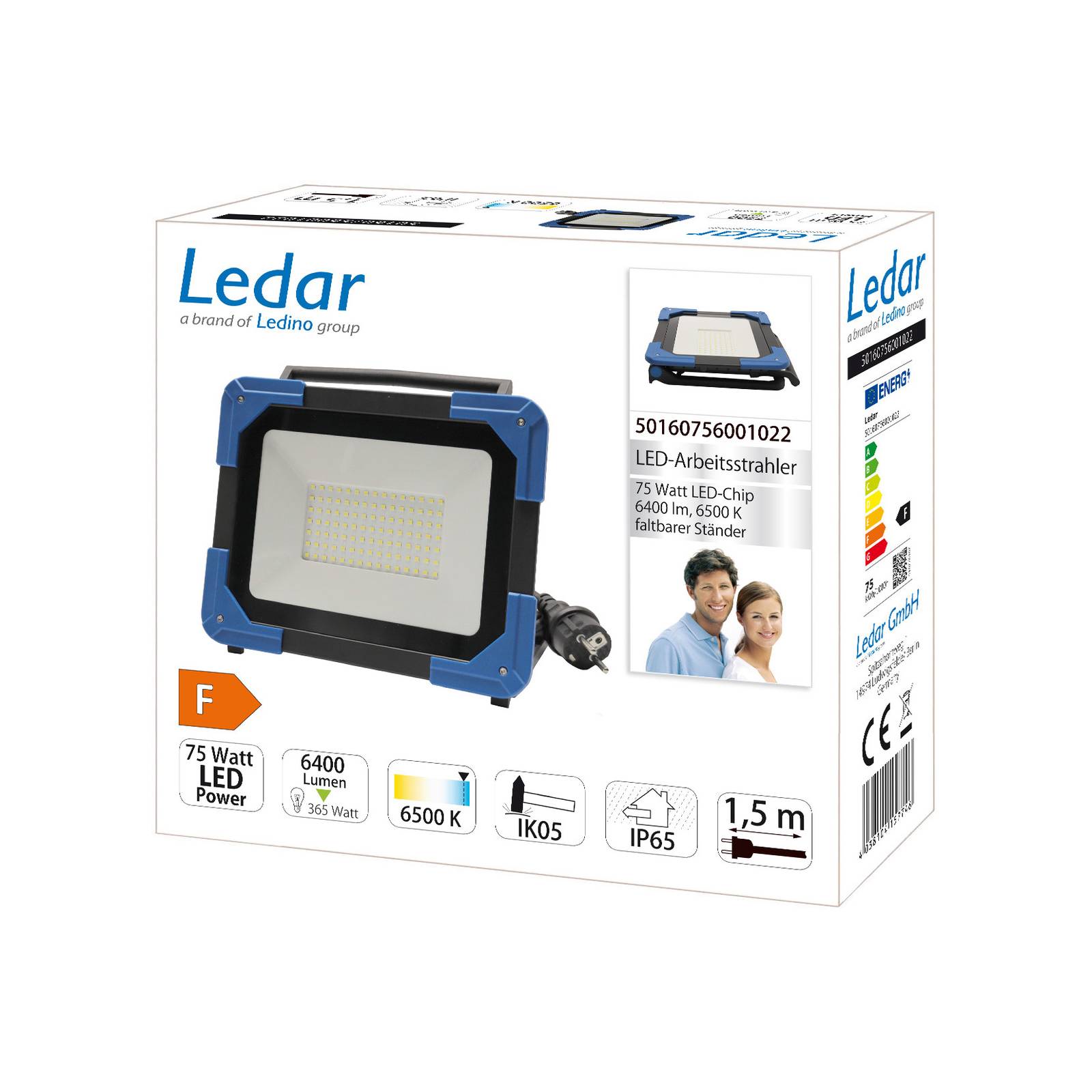 Reflektor LED Ledar 6 500 K 120° czarny 75 W