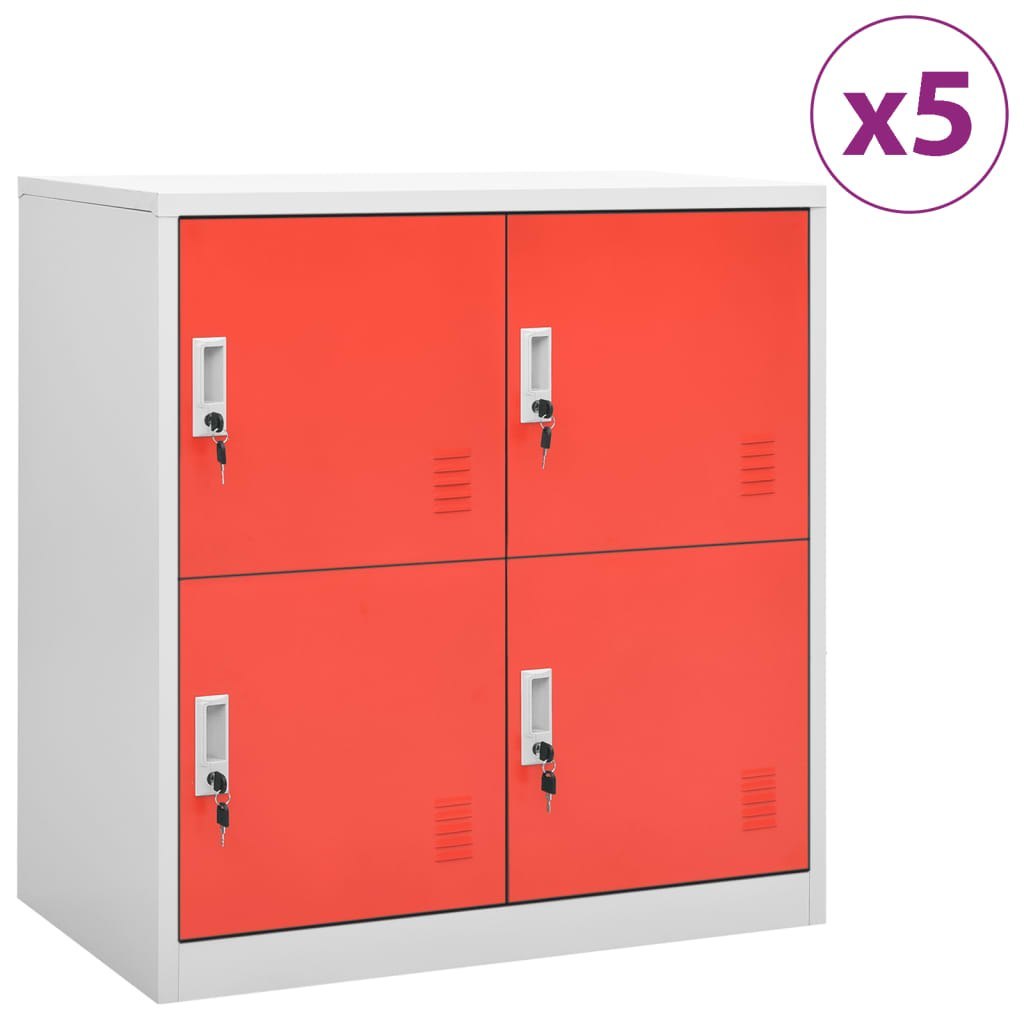 Vidaxl Szafki Zamykane, 5 Szt., Jasnoszaro-Czerwone, 90X45X92,5 Cm