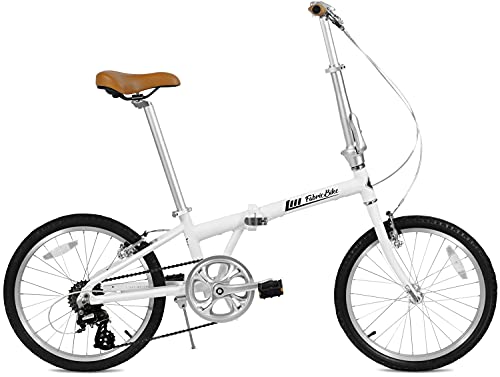 Składany rower FabricBike - 20-calowy rower składany, rama ze stopu aluminium, 5 kolorów, 7 prędkości, regulowana wysokość kierownicy i siodełka- (Matte White 7 Speed)