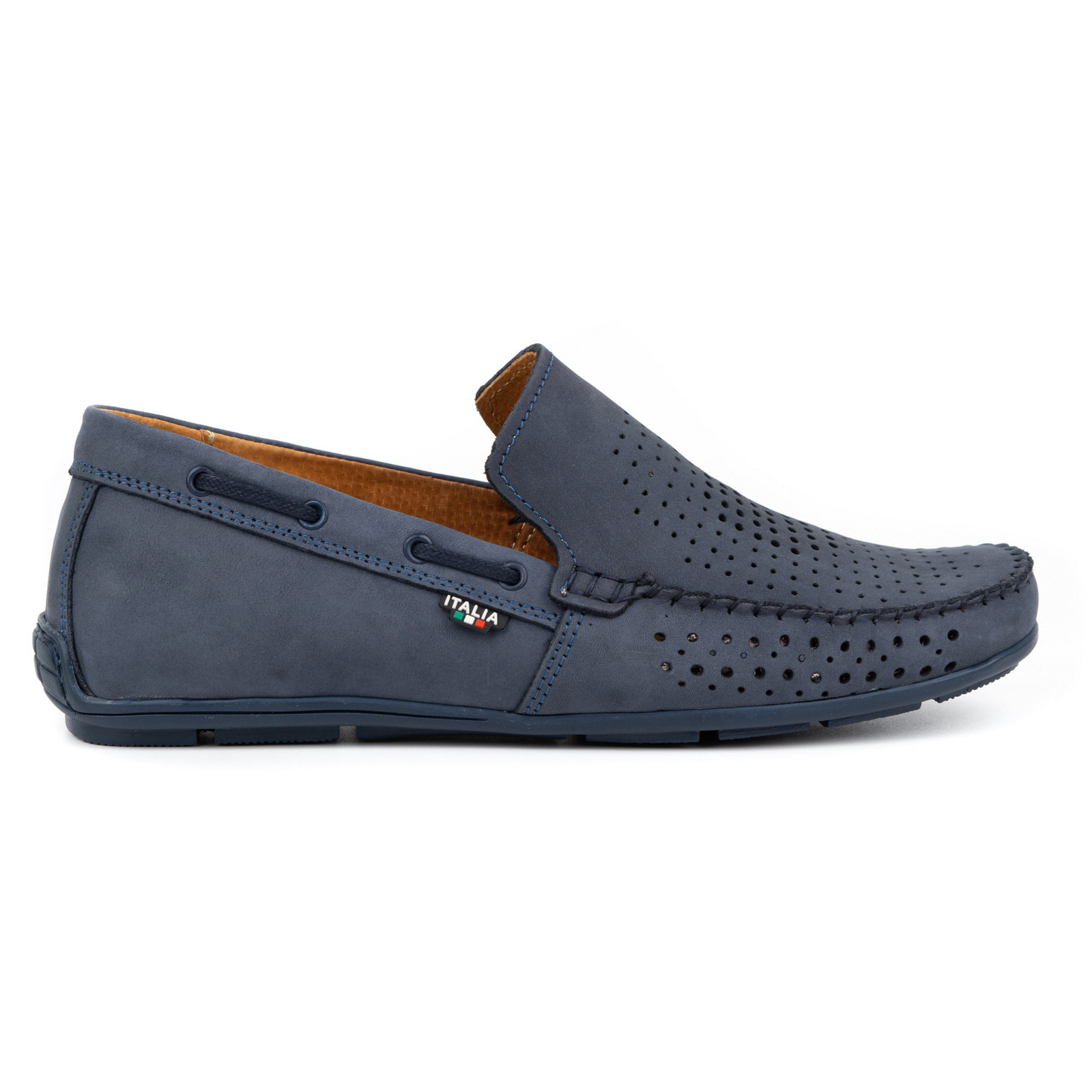 Mokasyny męskie skórzane na lato 085DKNT granatowe - Buty Olivier