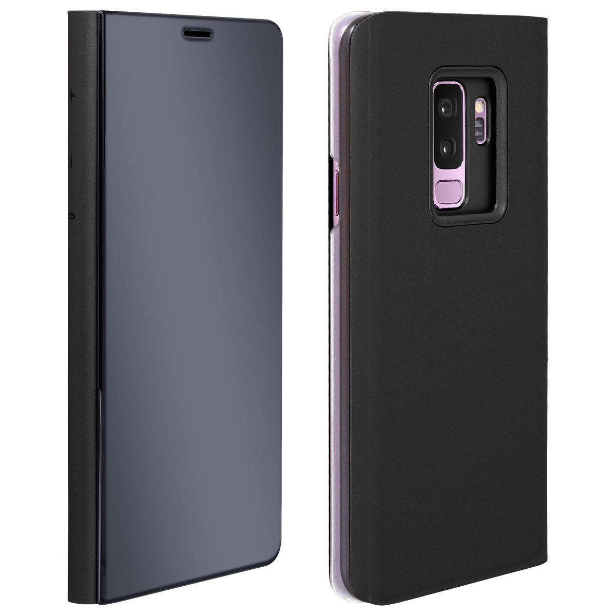 Etui z klapką, lustrzane etui do Samsunga Galaxy S9 Plus, stojące etui – czarne