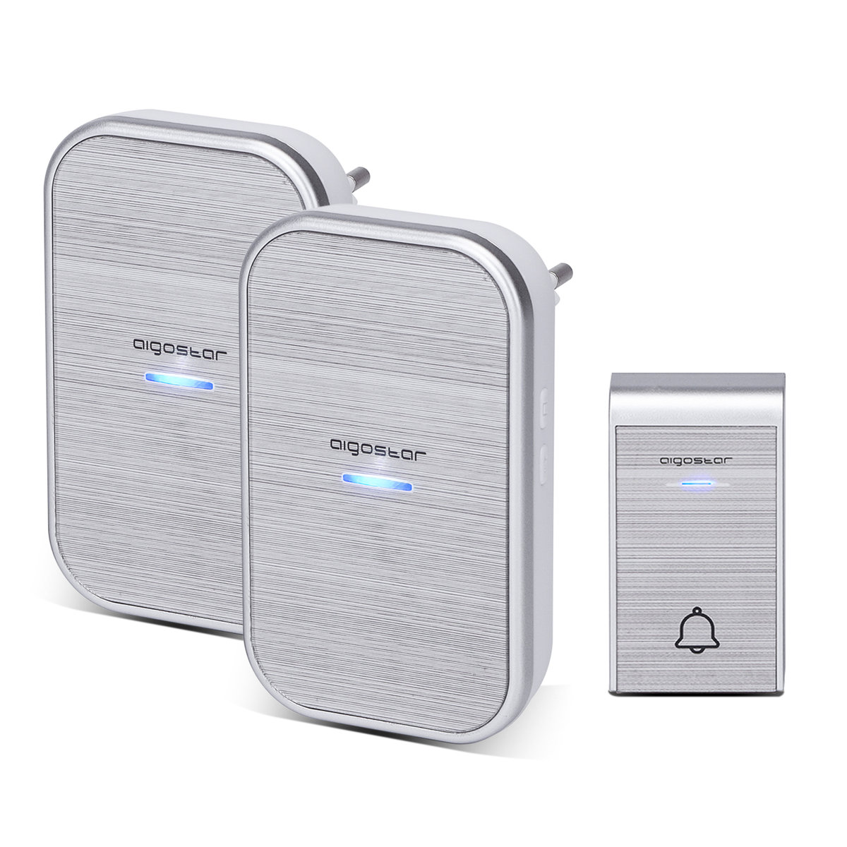 Aigostar - ZESTAW 2x Bezprzewodowy dzwonek do kontaktu 230V IP44 srebrny