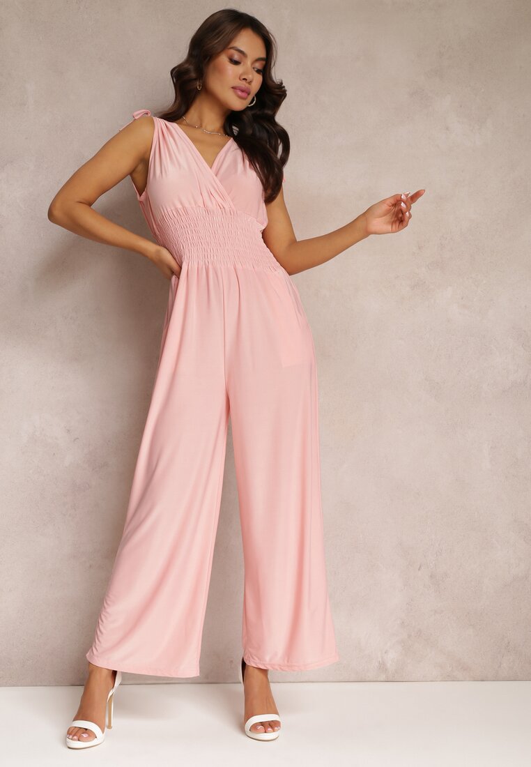 Różowy Kombinezon z Szerokimi Nogawkami i Gumkami w Talii Adriannae