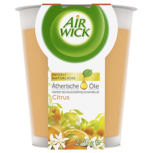 Air Wick Świeca zapachowa XL w słoiku – zapach: cytrusy – czas palenia do 40 godzin – zawiera naturalne olejki eteryczne – świeca zapachowa 220 g
