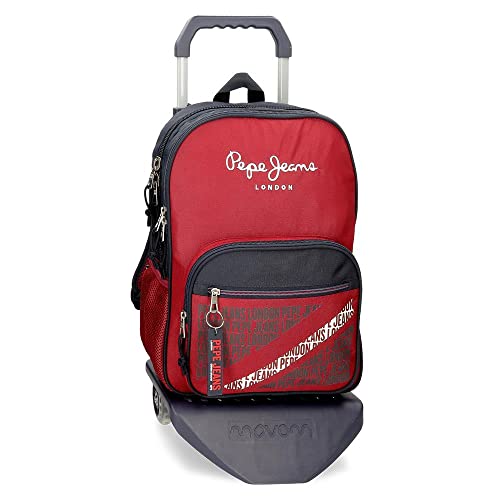 Pepe Jeans Clark Plecak szkolny Czerwony 15.6l Poliester 30x40x12 cms Poliester, Czerwony, Mochila Escolar Doble Compartimento con Carro, Plecak szkolny podwójny schowek z wózkiem