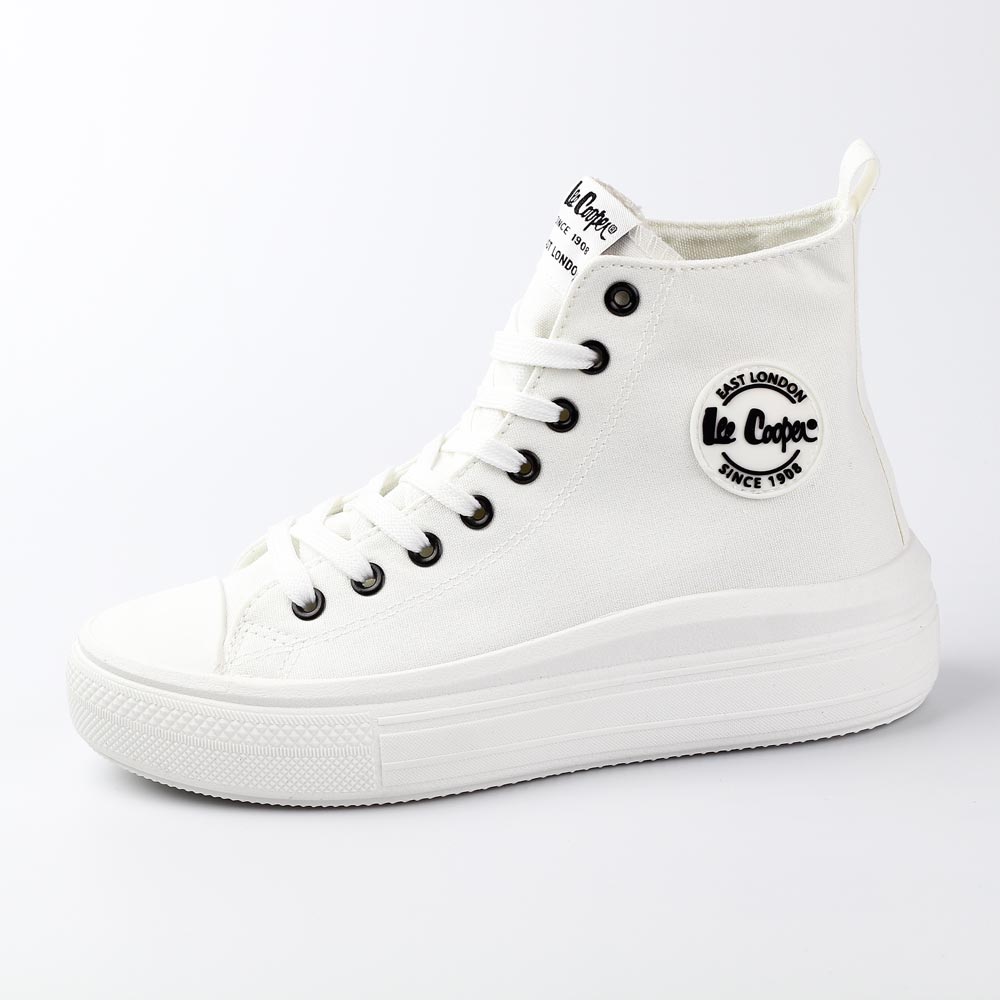 Białe tekstylne trampki damskie na platformie LEE COOPER 1627L - Lee Cooper