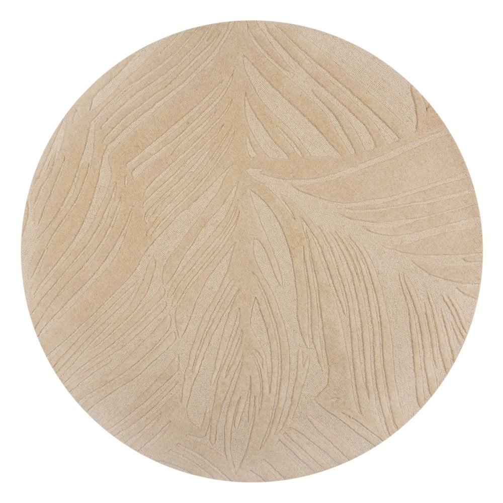 Beżowy okrągły dywan wełniany ø 160 cm Leaf – Flair Rugs